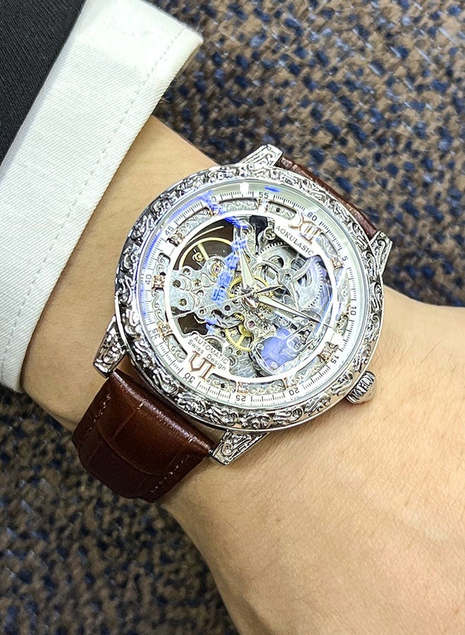 AOKULASIC Watches for Men Business Fashion Automatic Men Watch Luxury Brand Mens Mechanical Watches Hollow Out Waterproof Retro Wristwatch - Image 4